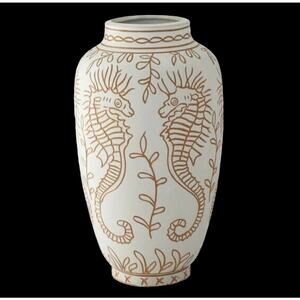 Williams Sonoma Nautical SEAHORSE VASE Aerin Carved Terracotta 12" Cachepot